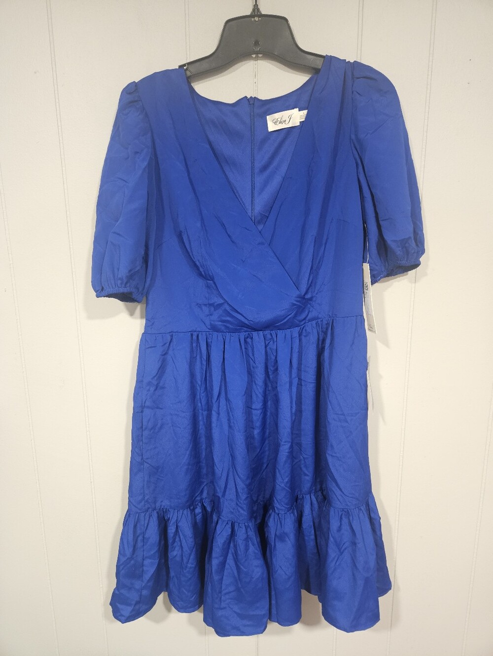 Eliza J Royal Blue Size 8 Faux Wrap V-Neck Mini Dress Tiered Ruffled Skirt NWT